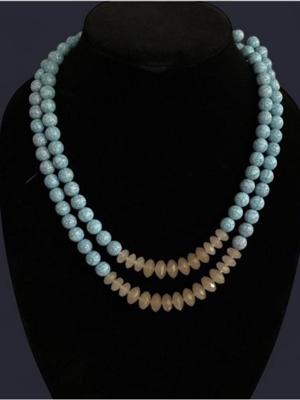Coastal vibes,Blue turquoise and Beige Beaded Necklace